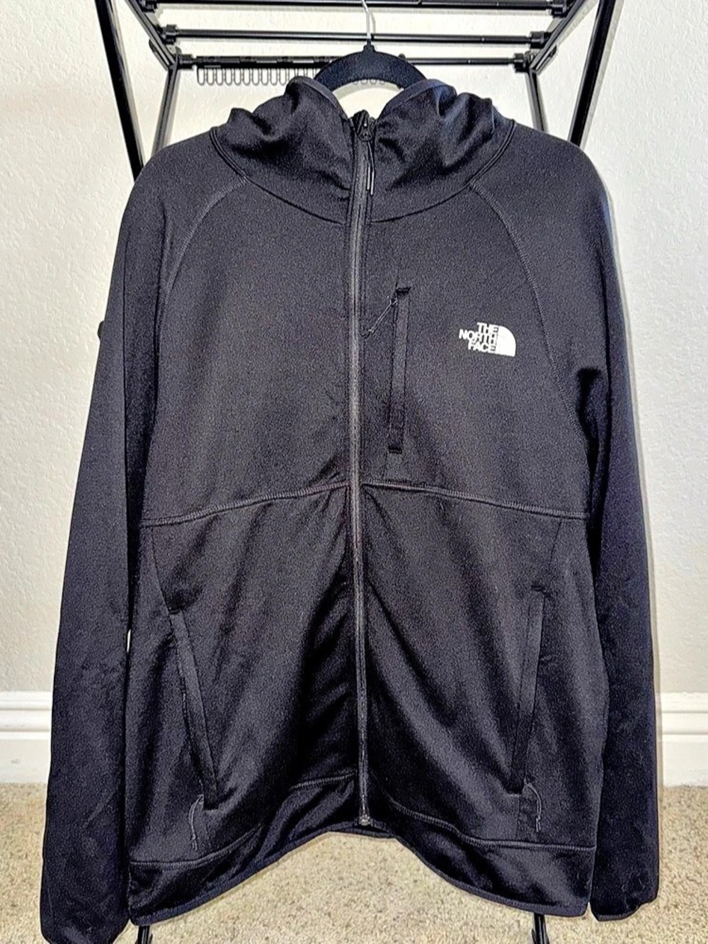 The North Face Black Full Zip Hooded Fleece Jacket Mens Large TNF Logo